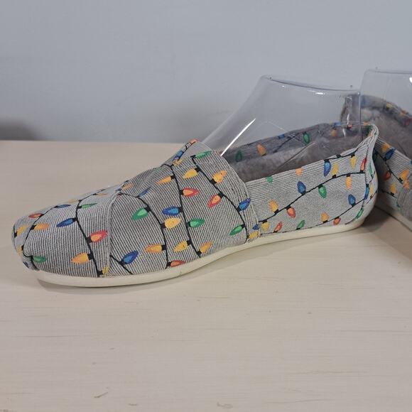 Toms Corduroy Grey Christmas Light Slip on Holiday Shoes Women's Size 8 - Picture 4 of 10